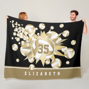 girly muted gold volleyballs and stars fleece blanket