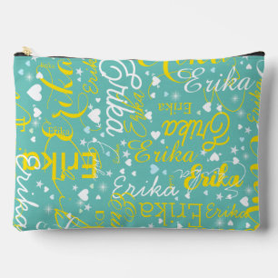 Girly Name, Hearts and Stars teal Accessory Pouch