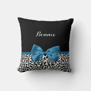 Girly Name Leopard Print Pretty Cobalt Blue Ribbon Cushion