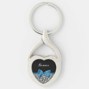 Girly Name Leopard Print Pretty Cobalt Blue Ribbon Key Ring