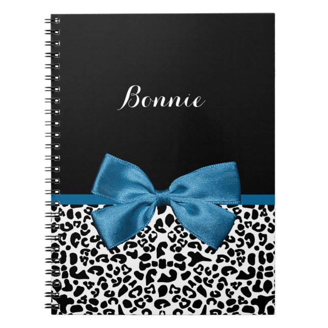 Girly Name Leopard Print Pretty Cobalt Blue Ribbon Notebook (Front)
