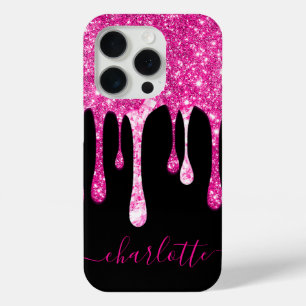 Girly Name Sparkly Hot Pink Dripping Glitter iPhone 15 Pro Case