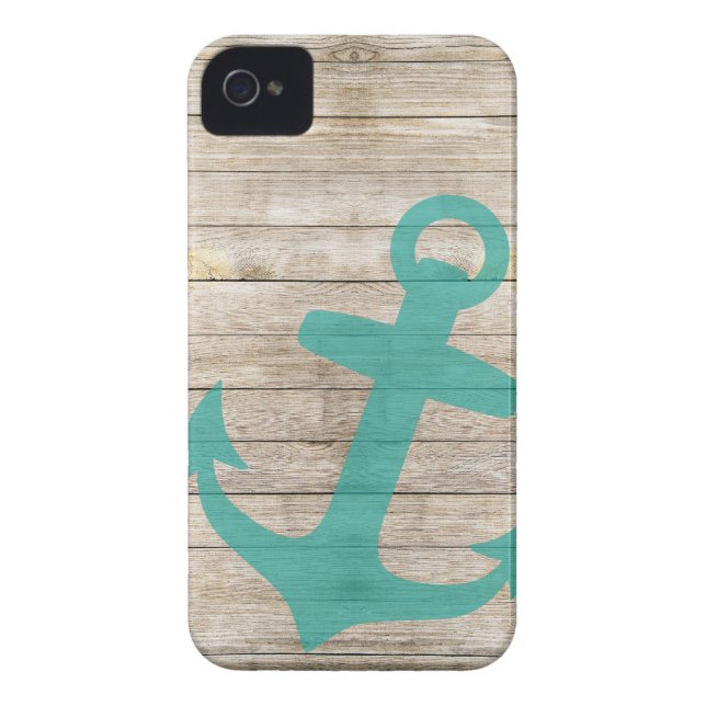 Girly Nautical Anchor and Wood Look Case-Mate iPhone Case (Back)