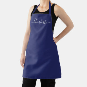 Girly navy blue custom script name monogram chic apron