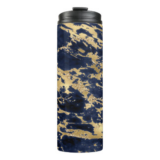 Girly Navy Blue Gold Veins Glitter Design Thermal Tumbler