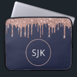 Girly Navy Blue Rose Gold Glitter Drips Monogram Laptop Sleeve<br><div class="desc">Girly Blush Pink - Rose Gold and Navy Blue Faux Glitter Drips and Sparkle Elegant Monogrammed Initials Case. This case can be customised to include your initial and first name.</div>