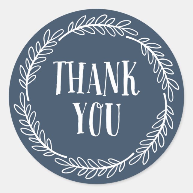 Girly Navy Blue Wreath Thank You Stickers (Front)