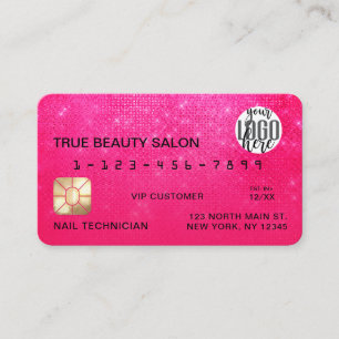 Girly Neon Pink Sequin Glitter Credit Card Logo