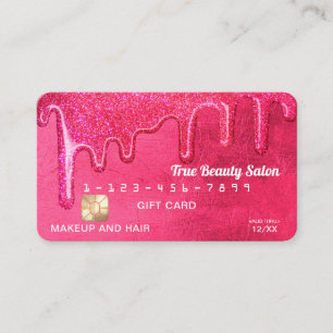 Girly Neon Pink Thick Glitter Drips Gift Credit Business Card