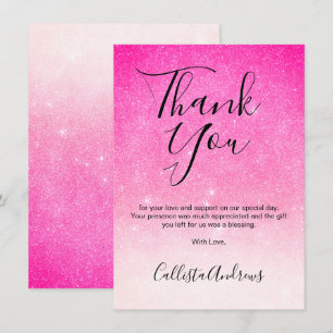 Girly Neon Pink White Glitter Ombre Thank You Card