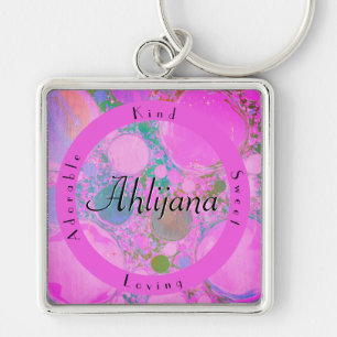 Girly Neon Planets Liquid Art Oil and Acrylic Key Ring