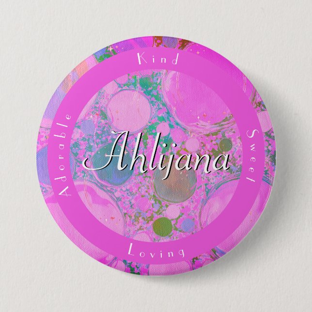 Girly Neon Planets Liquid Art Oil and Acrylic Name 7.5 Cm Round Badge (Front)