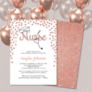 Girly Nurse pinning ceremony + rose glitter invite
