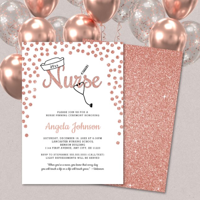 Girly Nurse pinning ceremony + rose glitter invite (Creator Uploaded)