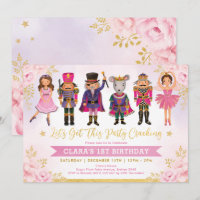 Girly Nutcracker Winter Blush Gold Floral Birthday