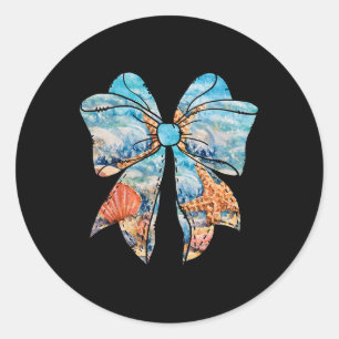 Girly Ocean Coquette Bow Summer Coastal Beach Wome Classic Round Sticker