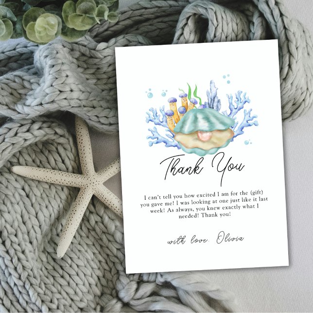 Girly Ocean Pearl Under The Sea Baby Shower  Thank You Card (Girly Ocean Pearl Under The Sea Baby Shower Thank You Card)
