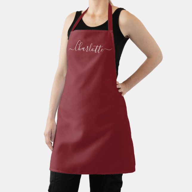 Girly old red brick custom script name solid chic apron (Insitu)