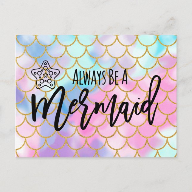 Girly Ombre Gold Glitter Always Be a Mermaid Postcard (Front)