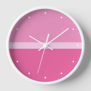Girly Ombre Pink Colorblock with White Accents Clock