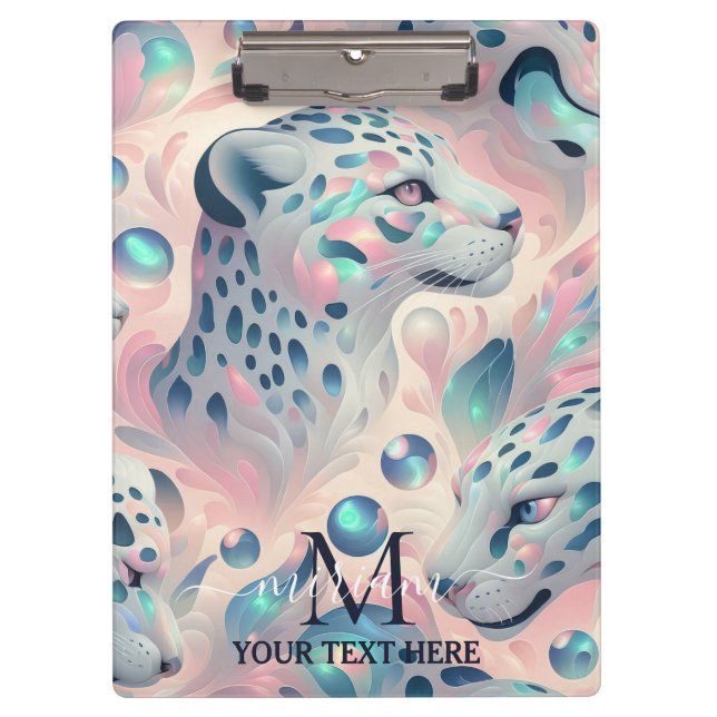 Girly Opal Leopard Print Office School Clipboard (Front)