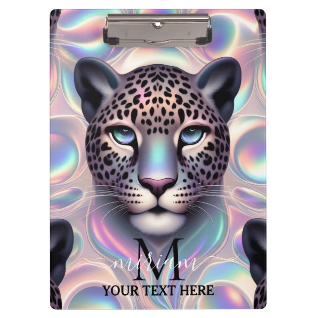 Girly Opal Leopard Print Office School Clipboard (Front)