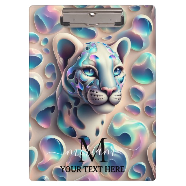 Girly Opal Leopard Print Office School Clipboard (Front)