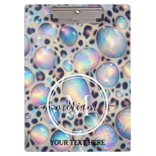 Girly Opal Leopard Print Office School Clipboard (Front)