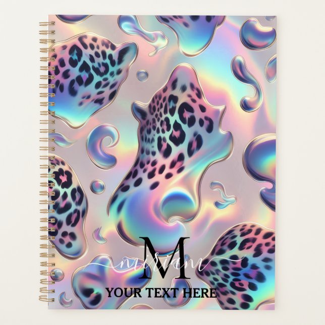 Girly Opal Leopard Print Office School Planner (Front)