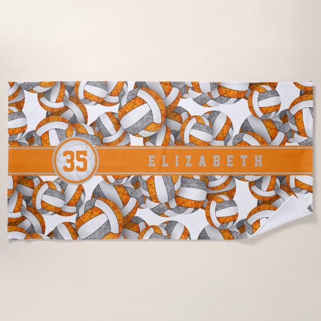 Girly orange grey volleyball team colours gifts  beach towel (Front)