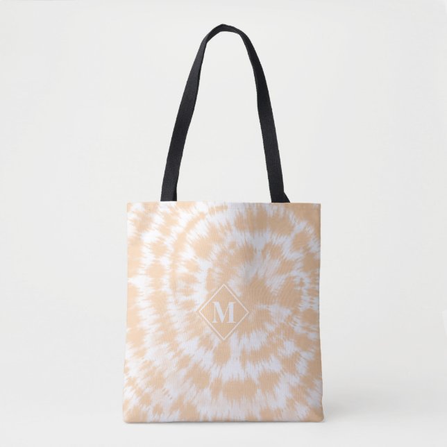 Girly Orange Monogrammed Tie Dye Pattern Tote Bag (Front)