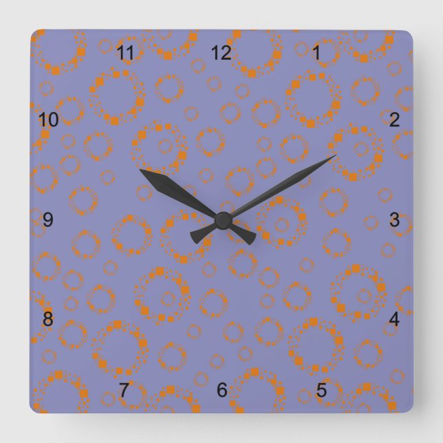 girly orange purple circle squares pattern dizzy square wall clock (Front)