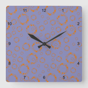 girly orange purple circle squares pattern dizzy square wall clock