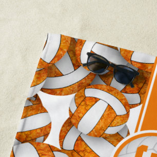 Girly orange white custom volleyball team colours beach towel