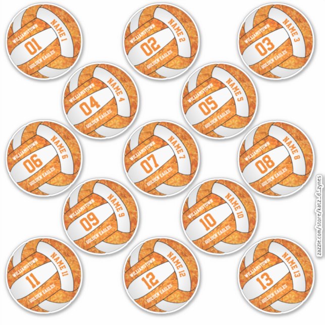 girly orange white set of 13 volleyball (Front)