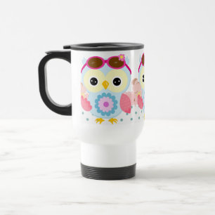 Girly Owl with Pastel Colours Travel Mug