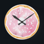 Girly Pale Pink Donut Clock<br><div class="desc">Indulge your sweet tooth! Features a fun pink donut illustration in watercolor. More colors available – check out our shop!</div>