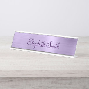 Girly Pale Purple Metallic Foil Desk Name Plate