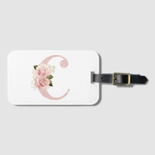 Girly Pale Rose Gold Glitter Floral Monogram C Luggage Tag
