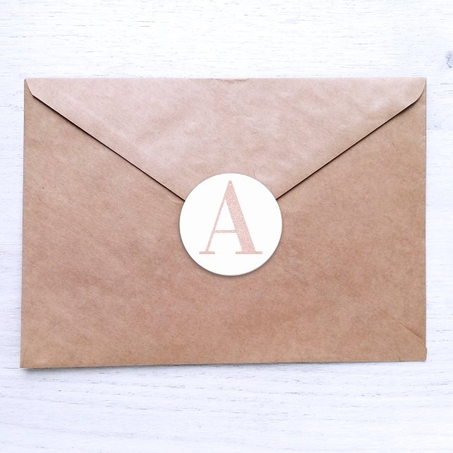 Girly Pale Rose Gold Glitter Monogram A Classic Round Sticker (Letter A Monogram Sticker)