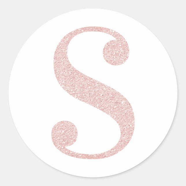 Girly Pale Rose Gold Glitter Monogram S Classic Round Sticker (Front)