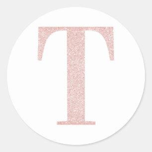 Girly Pale Rose Gold Glitter Monogram T Classic Round Sticker