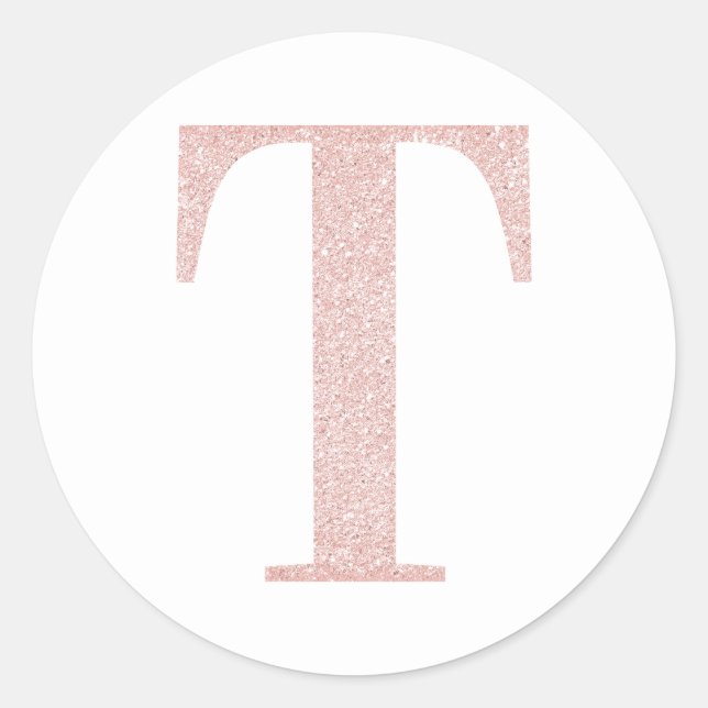 Girly Pale Rose Gold Glitter Monogram T Classic Round Sticker (Front)