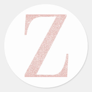 Girly Pale Rose Gold Glitter Monogram Z Classic Round Sticker