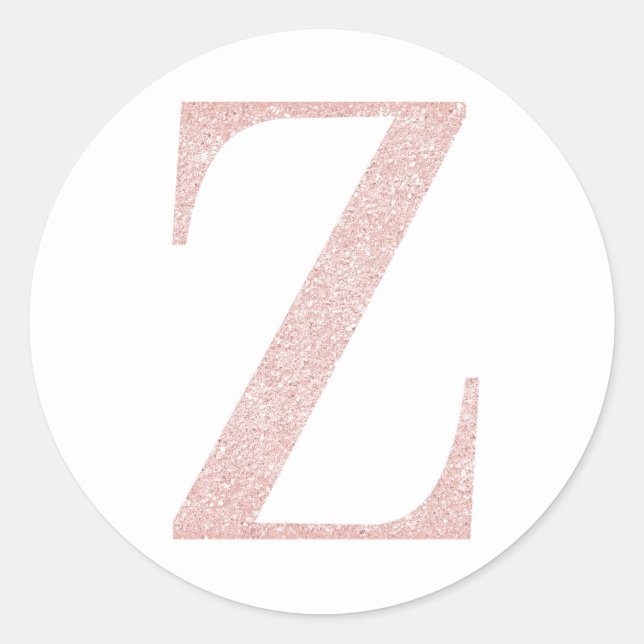 Girly Pale Rose Gold Glitter Monogram Z Classic Round Sticker (Front)