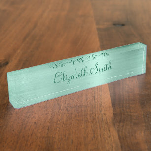 Girly Pale Teal Faux Metallic Foil Nameplate