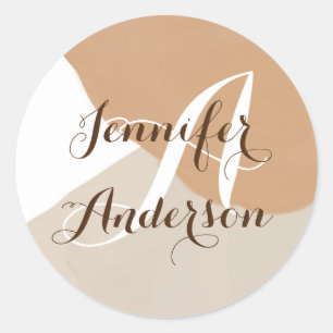 Girly Pampas Terracotta Sand Beige Monogram name  Classic Round Sticker