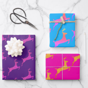 Girly Party Pink Purple Christmas Deer Silhouette Wrapping Paper Sheet