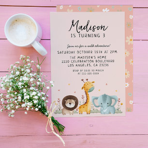 Girly Party Wild Animals Birthday  Invitation