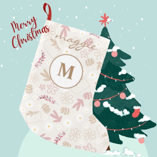 Girly pastel beautiful floral pattern monogrammed  small christmas stocking (Creator Uploaded)